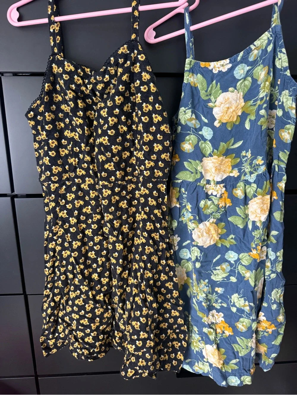 art class Girls Floral Tank Dresses in Black & Blue